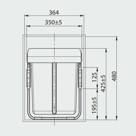 maatvoering Inbouw afvalemmer, 2 x 20 liter, antraciet